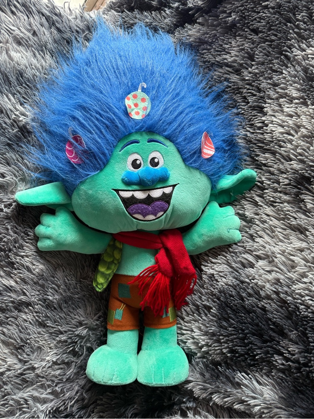 DreamWorks Blue-Haired Green Troll Plush with Red Scarf